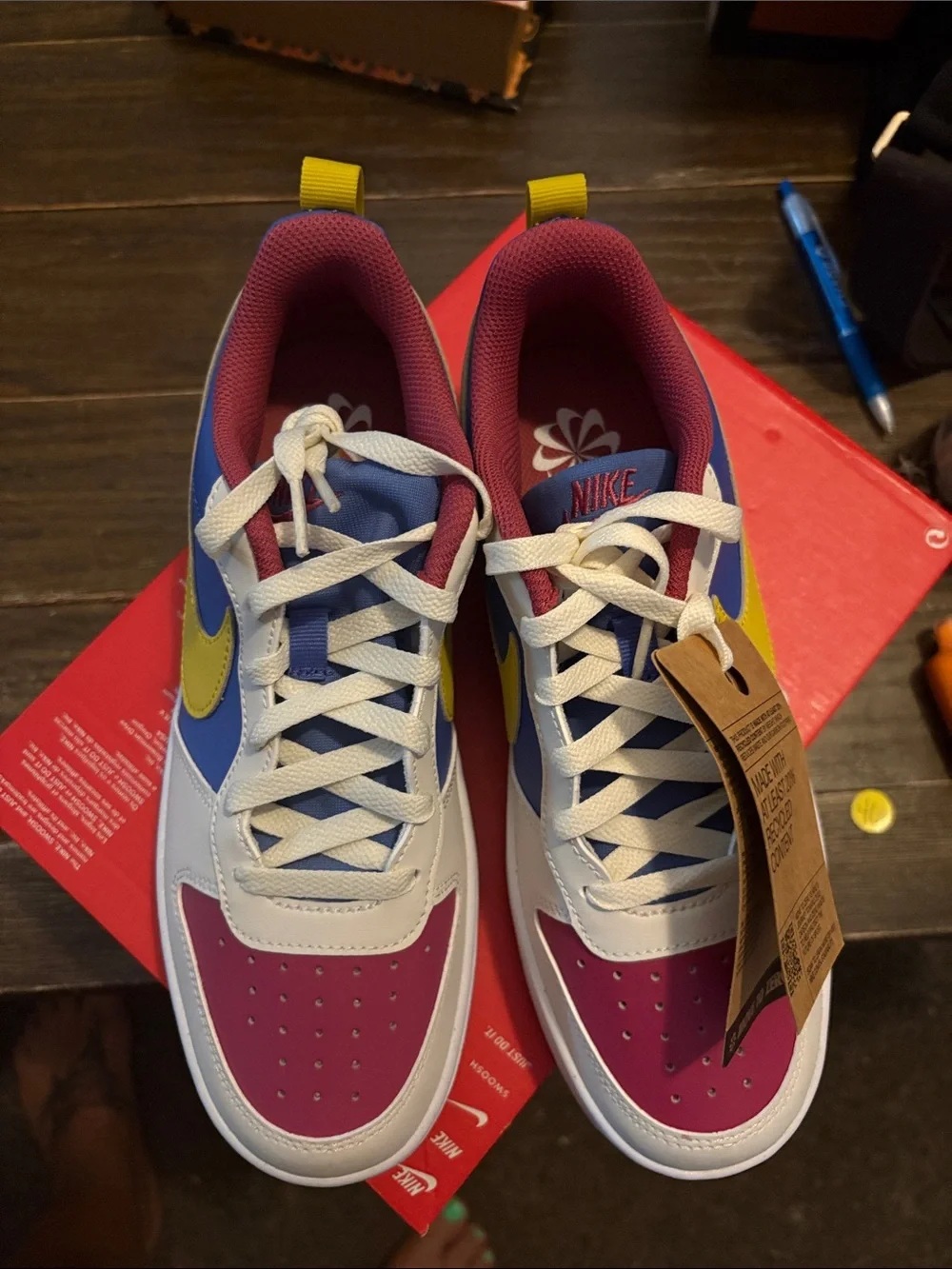 Nike Kids Low-Top Sneakers in Pink, Blue & Yellow